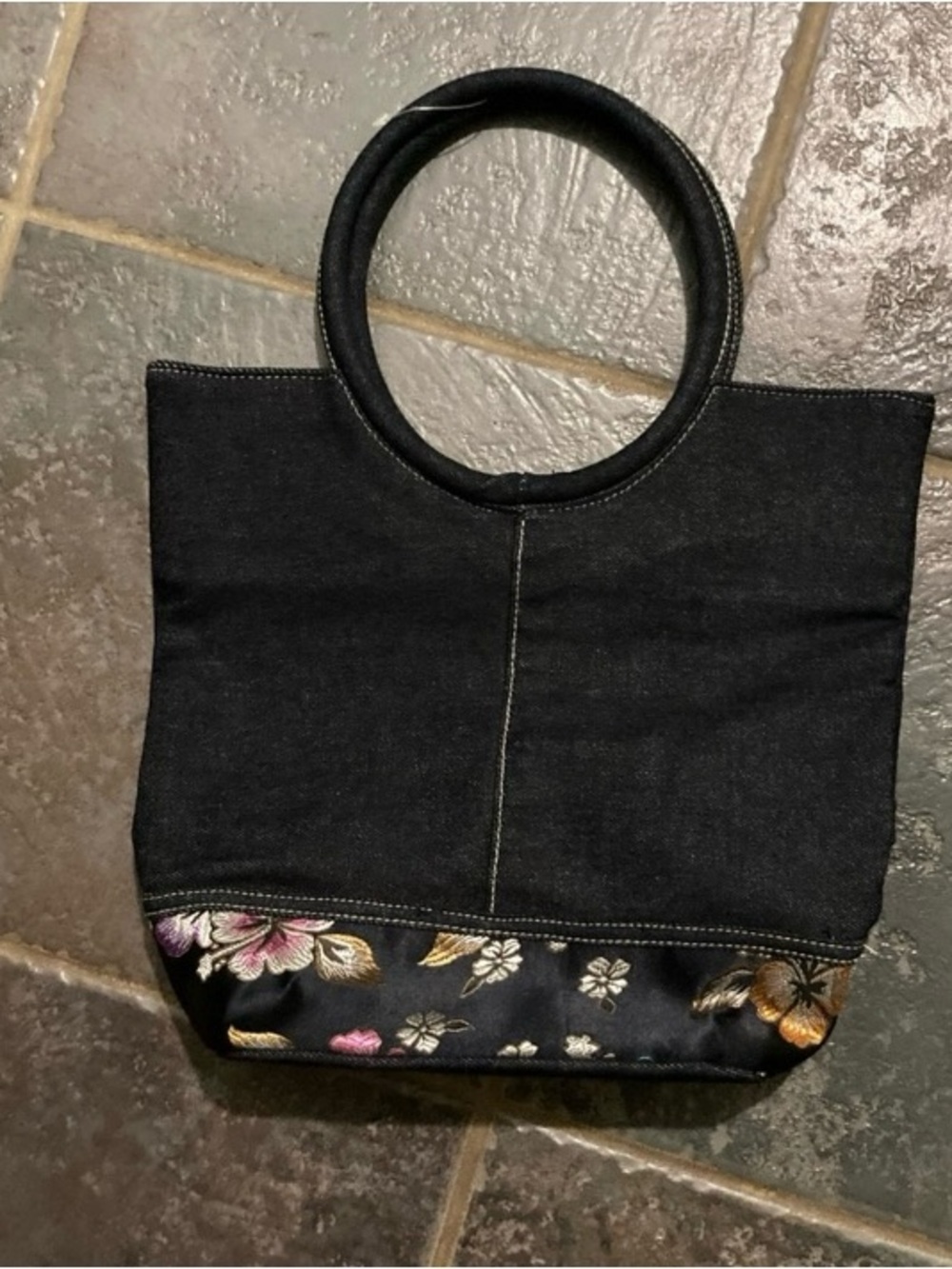 Xhilaration Dark Denim Bucket Purse with O-Ring Handle